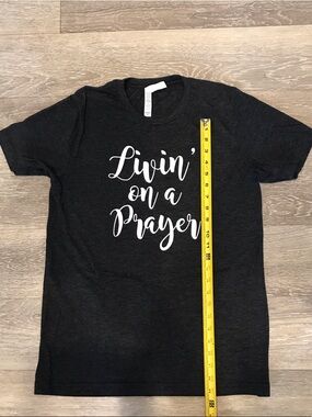 Bella Canvas Black T-Shirt with White "Livin' on a Prayer" Script